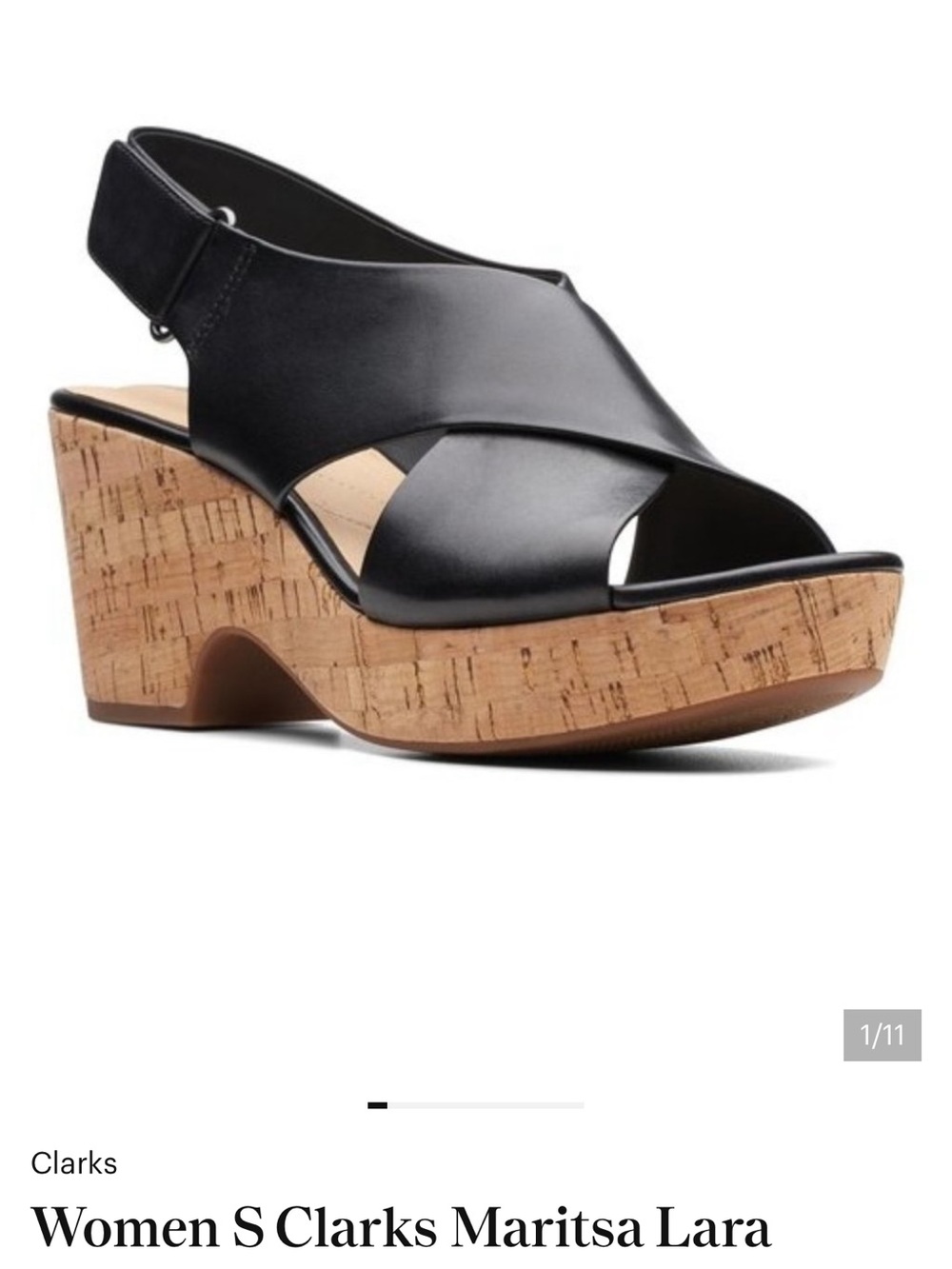 Clarks Black Leather Cork Wedge Sandals